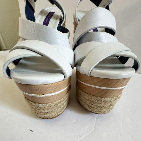 Ralph Lauren Purple Label Erin Espadrille Wedge Platform White Leather 37.5 - Picture 8 of 16